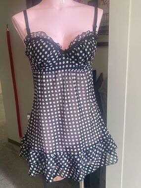 Rampage Black Polka Dot Slip Dress Babydoll with Ruffle Hem